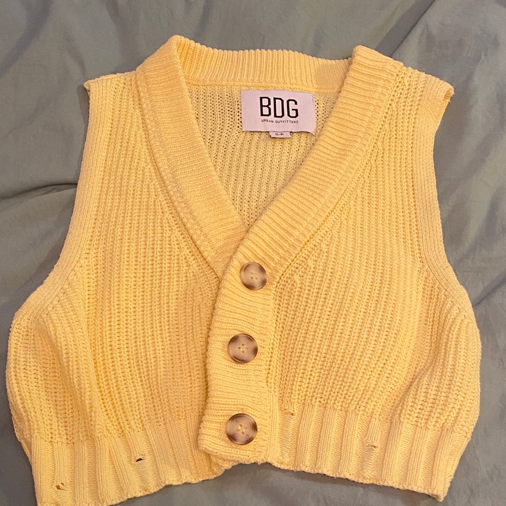 BDG Mustard Knit Buttoned Vest